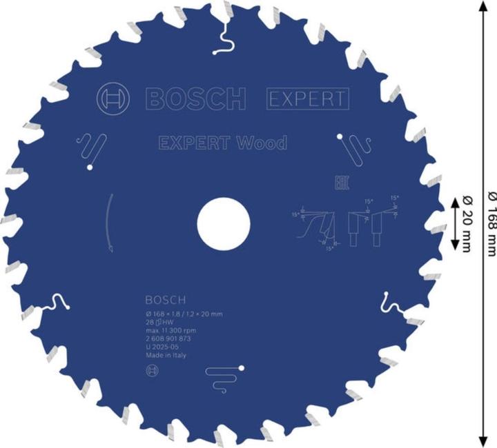 Productafbeelding Bosch Professional Zubehör Cirkelzaagblad Expert voor hout 168 x 20 x 1,8/1,2 mm, T28