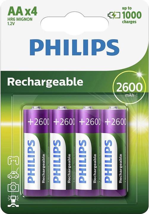 Actual product image Philips Rechargeable (4 pcs., AA / LR6 / LR06 / Mignon / R6 / R14505, 2600 mAh)
