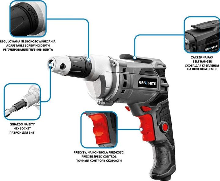 Image du produit Graphite Perceuse réseau - 520 W, 0-4200 min. Révolutions? 1, une valise (Fonctionnement sur secteur)