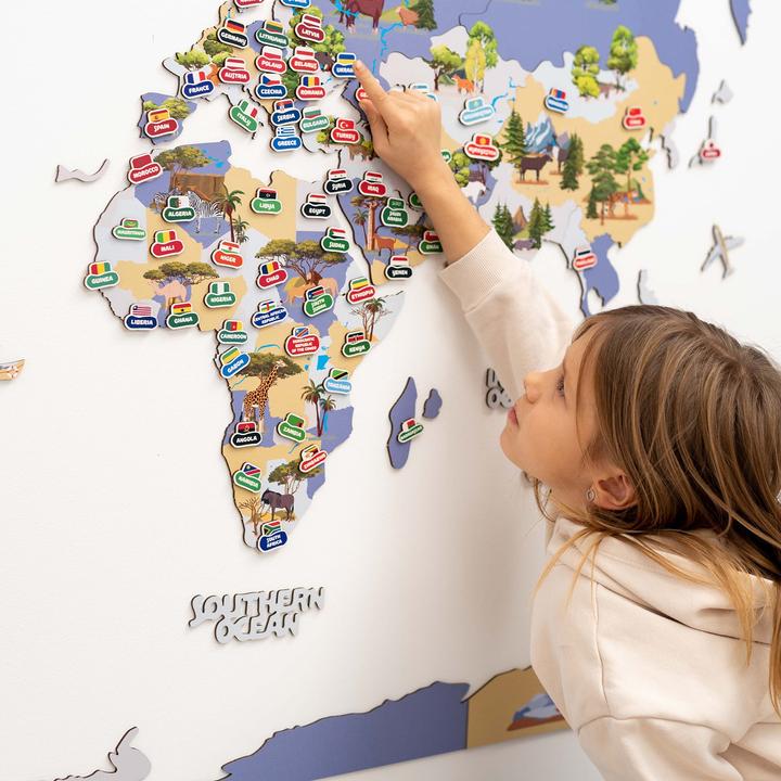 Produktbild Enjoy The Wood 2D Kinder Weltkarte aus Holz - Wanddekoration (150 x 90 cm)