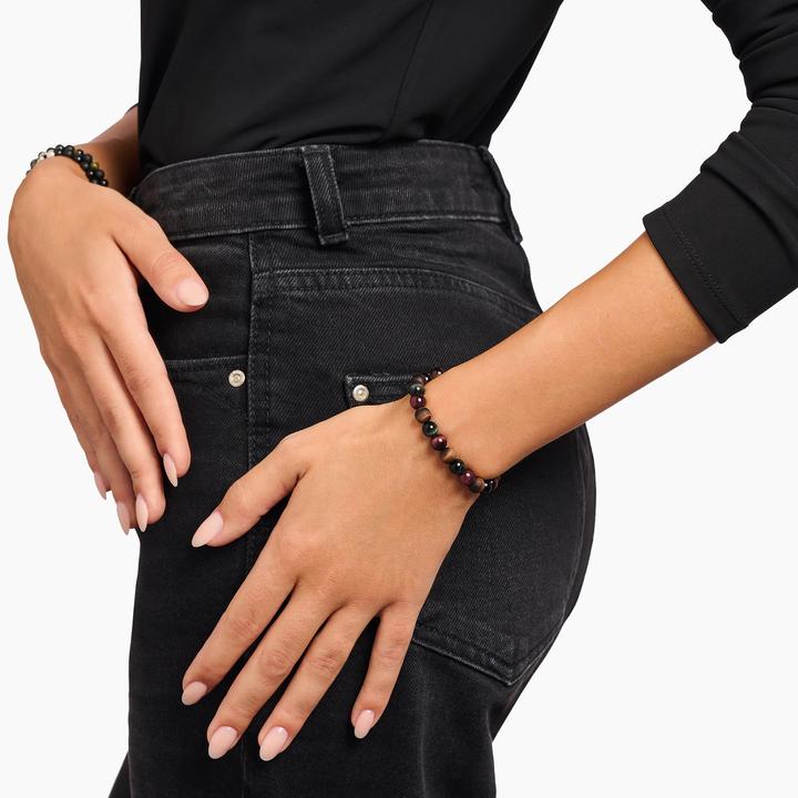 Immagine prodotto Thomas Sabo Bracciale talismano con perline occhio di tigre (21 cm, Annerito, Argento 925 riciclato)