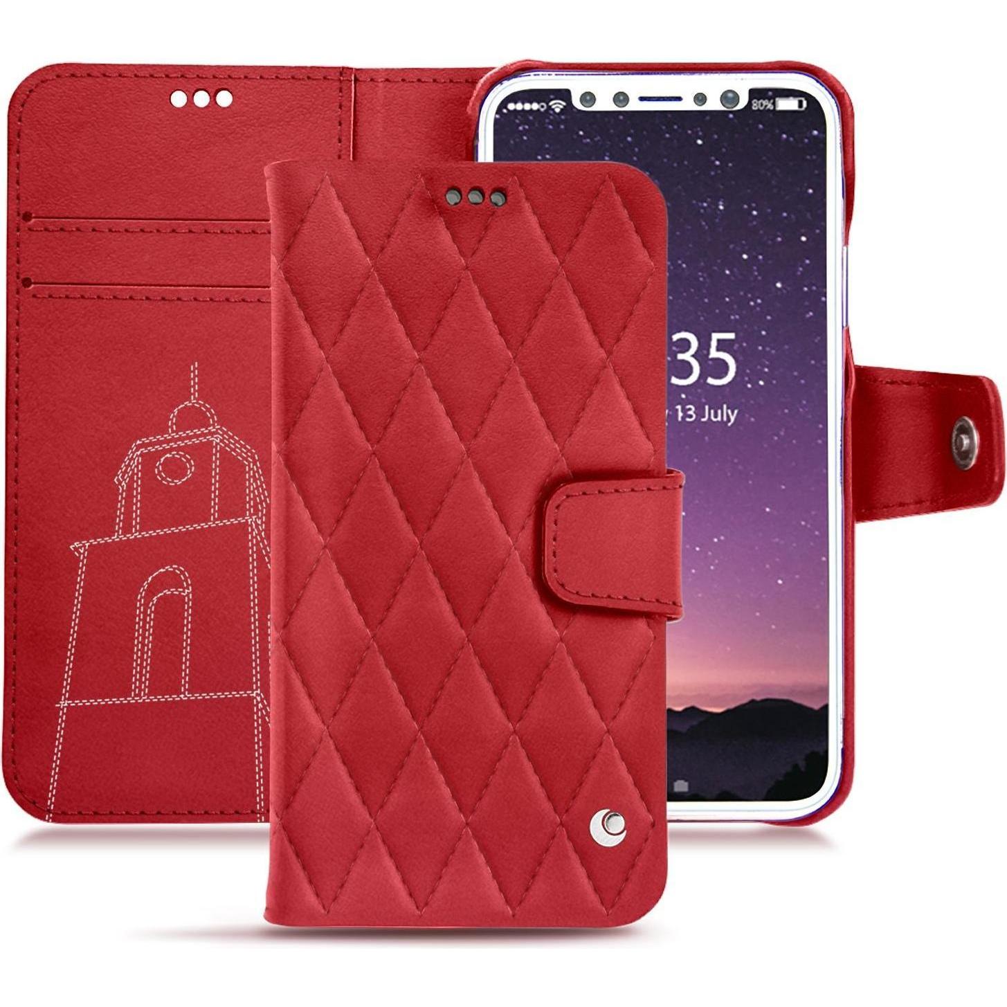 Noreve Lederschutzhülle Wallet (Apple iPhone XS), Smartphone Hülle, Rot