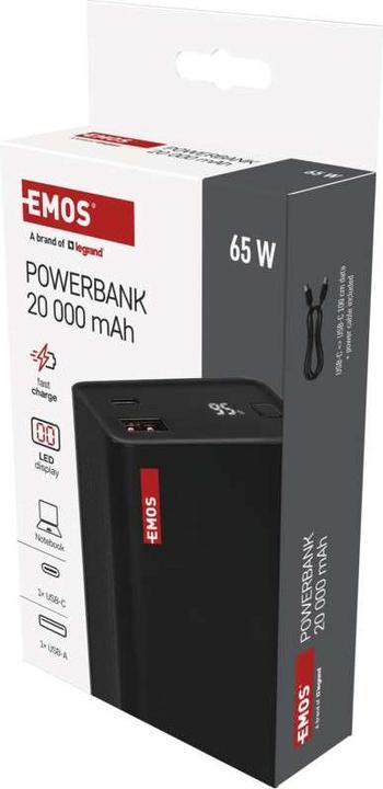 Actual product image Emos Powerbank NTBF20, 20 000 mAh, 65 W PD, schwarz (20000 mAh, 65 W, 74 Wh)