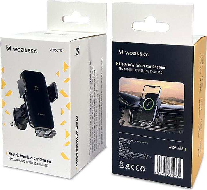Immagine prodotto Wozinsky WEDZ-3Y8S clamp car holder with 15W inductive charger for phone on the air vent - black