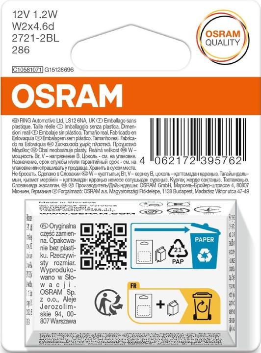 Produktbild Osram 4062172395762 Signal Leuchtmittel Standard W2W 1.22 W 12 V (W2W)