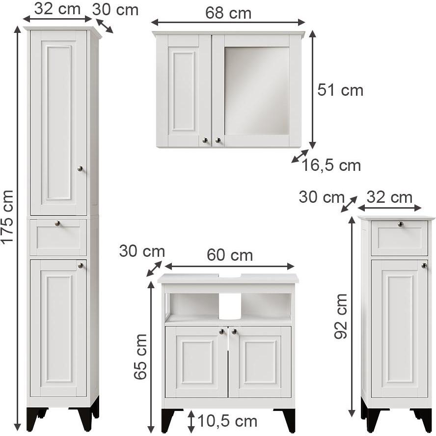 Thumbnail - Vichy, Badmöbelset, Badmöbel-Set Vanity, Weiss, 4 Teile