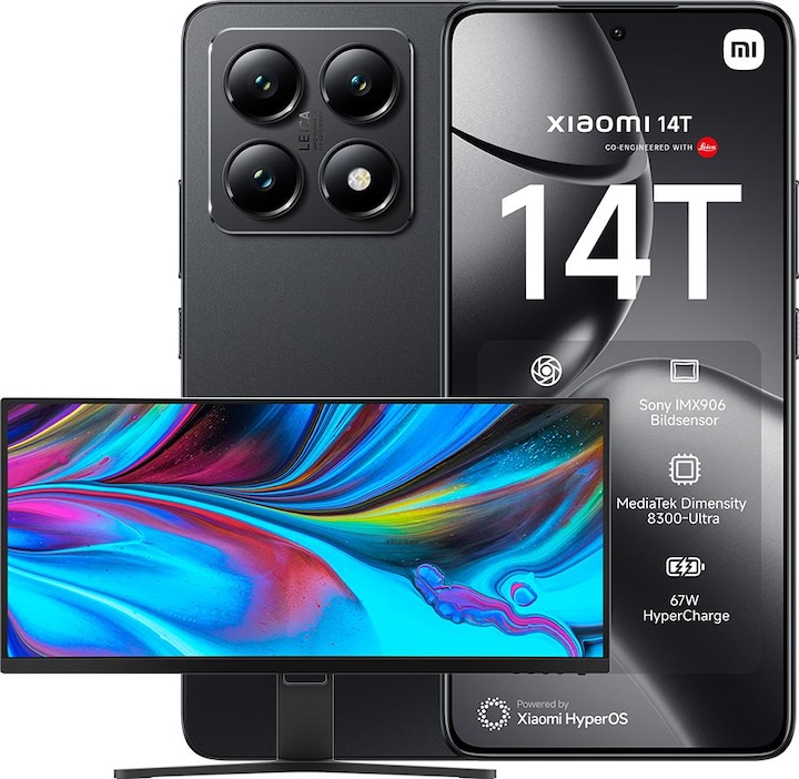 Xiaomi 14T + Curved Gaming Monitor 30" Launch Bundle (256 GB, Titan Black, 6.67", Dual SIM, 50 Mpx, 5G)