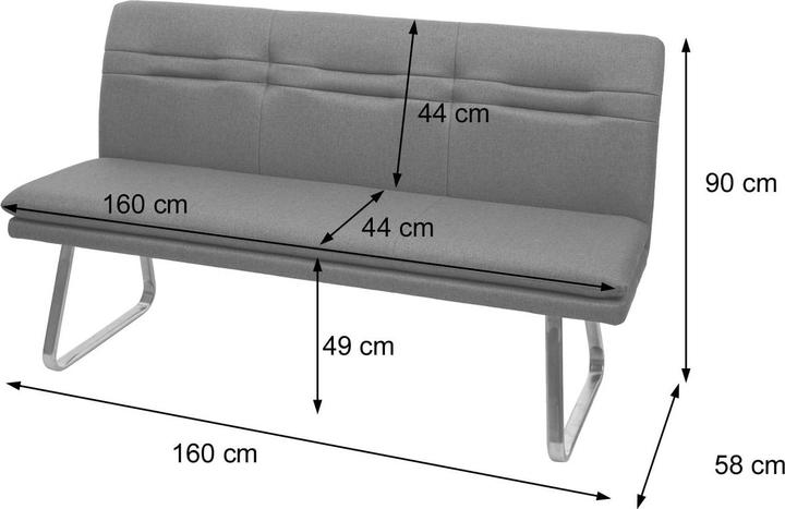Immagine prodotto Swisshandel24 Panca, Panca per sala da pranzo Panca imbottita, schienale in tessuto/tessuto Acciaio inox (160 cm)