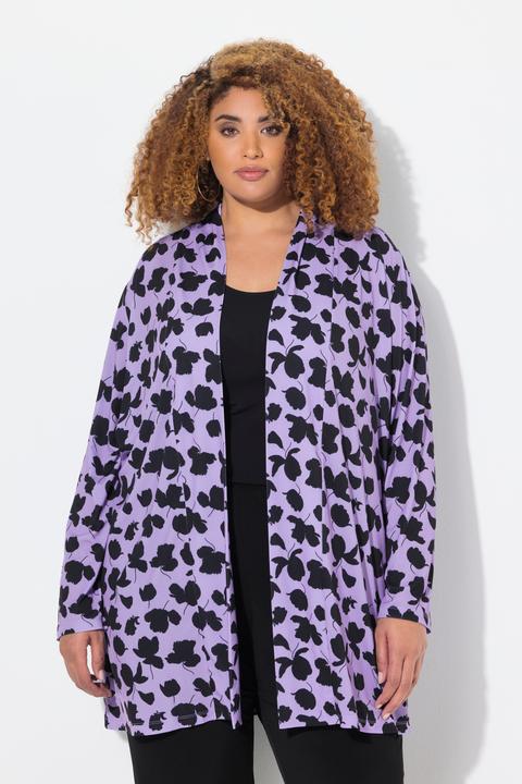 Actual product image Ulla Popken Matte Jersey Open Front Leaf Print Jacket (54)