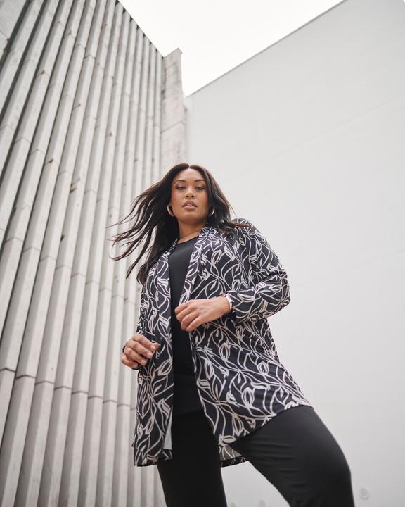 Actual product image Ulla Popken Matte Jersey Leaf Print A-Line Jacket (68)