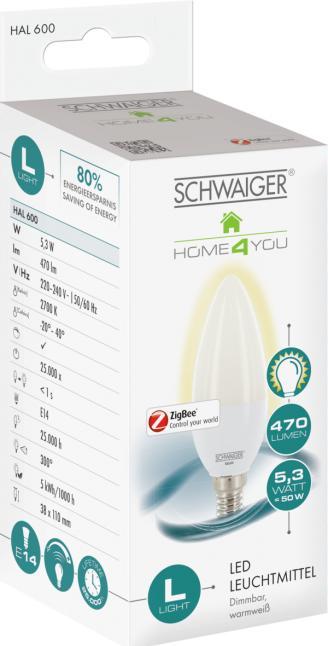 Produktbild Schwaiger Zigbee Smart Home dimmbares Wohnlicht LED (E14, 470 lm)