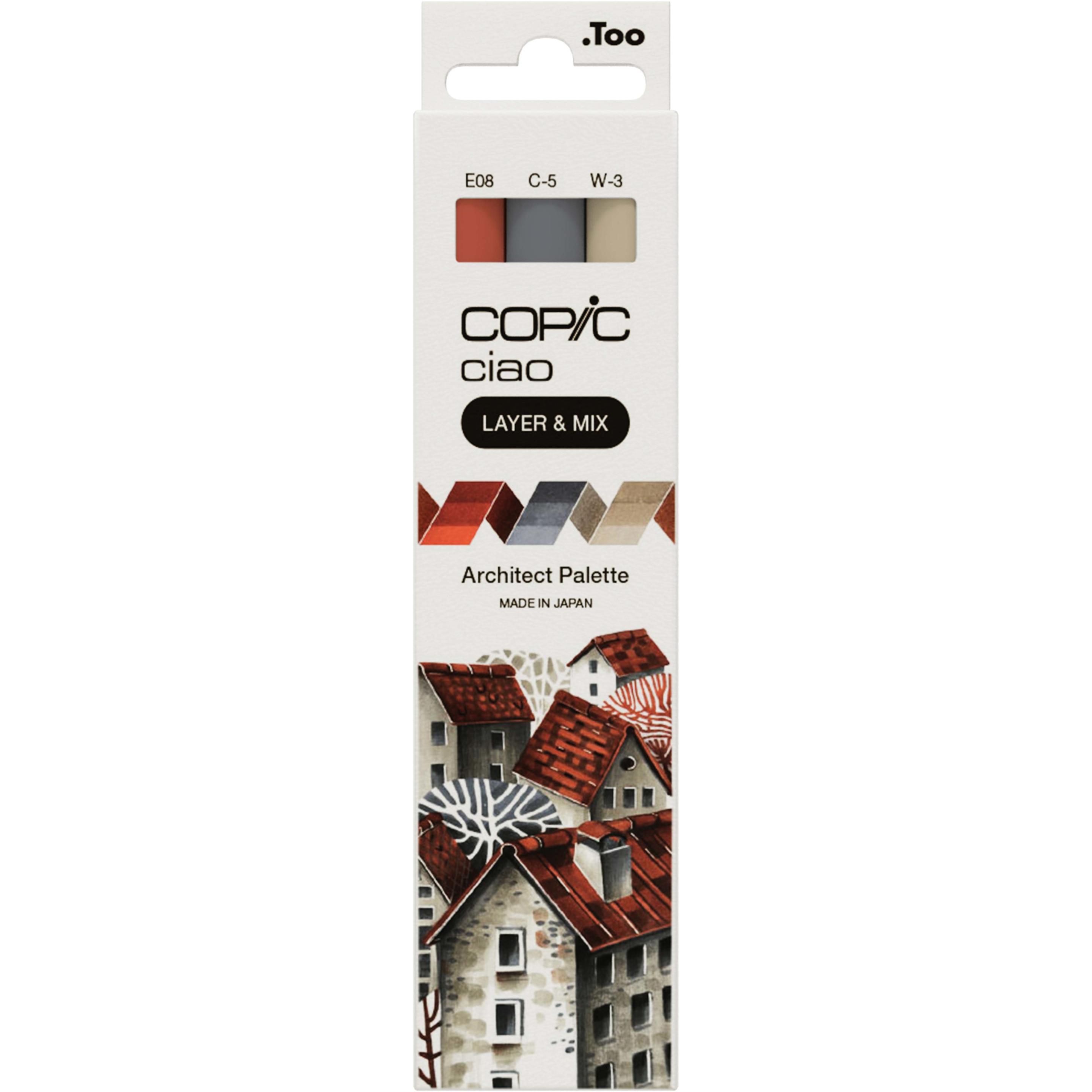 Copic, Marker, CIAO - Marker (E-08 Brown, W-3 Warm Gray No. 3, C-5 Cool Gray No. 5, 6 mm, 3 x)