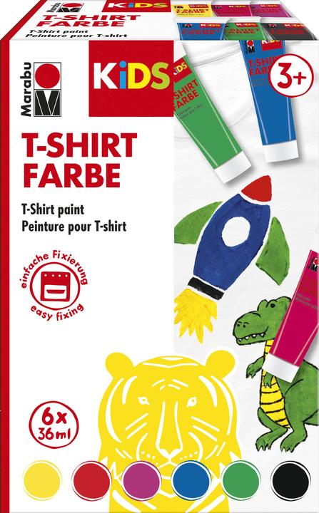 Image du produit Marabu KiDS T-Shirt couleur 36ml 6SZ (Magenta, Rouge cerise, Jaune, Vert, Noir, Bleu moyen, 36 ml)