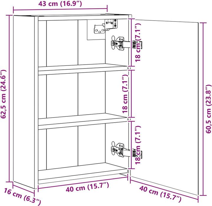 Produktbild vidaXL Badezimmerschrank (43 x 16 x 62.50 cm)
