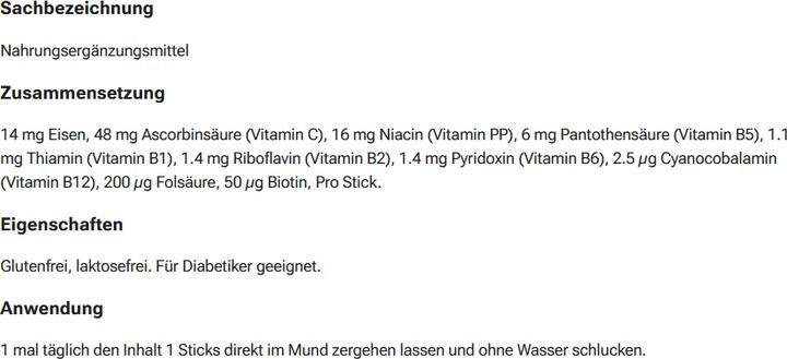 Nutritional values and ingredients Fresenius Ferrum Active (1 pcs., Powder, 30 g)