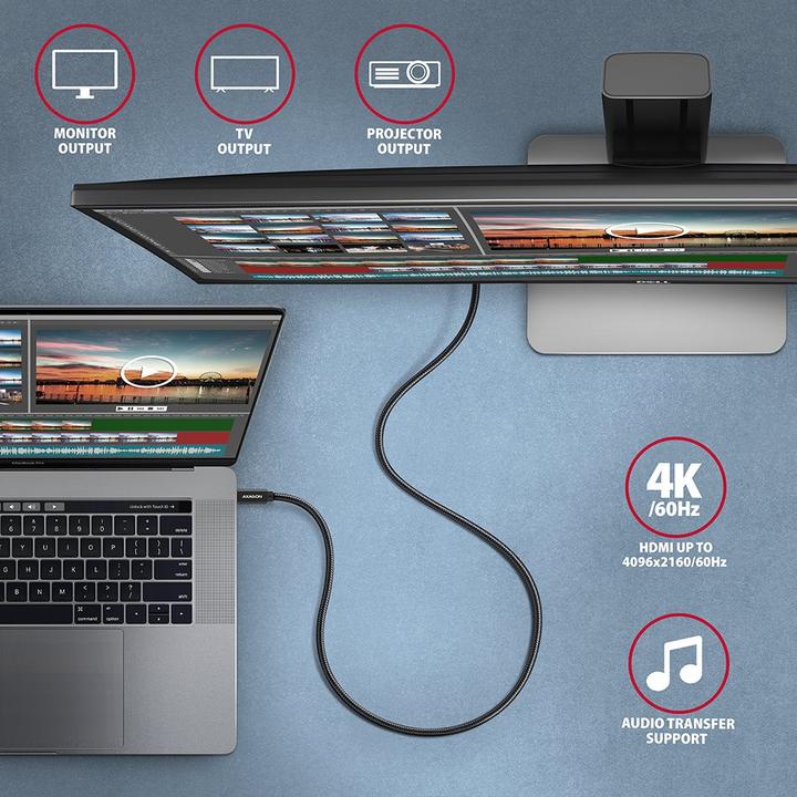 Productafbeelding Axagon BUCM32-CM20AB Kabel USB-C 3.2 Gen 2 naar USB-C 3.2 Gen 2 (2 m, USB 3.2 Gen 2x2, 100 W)