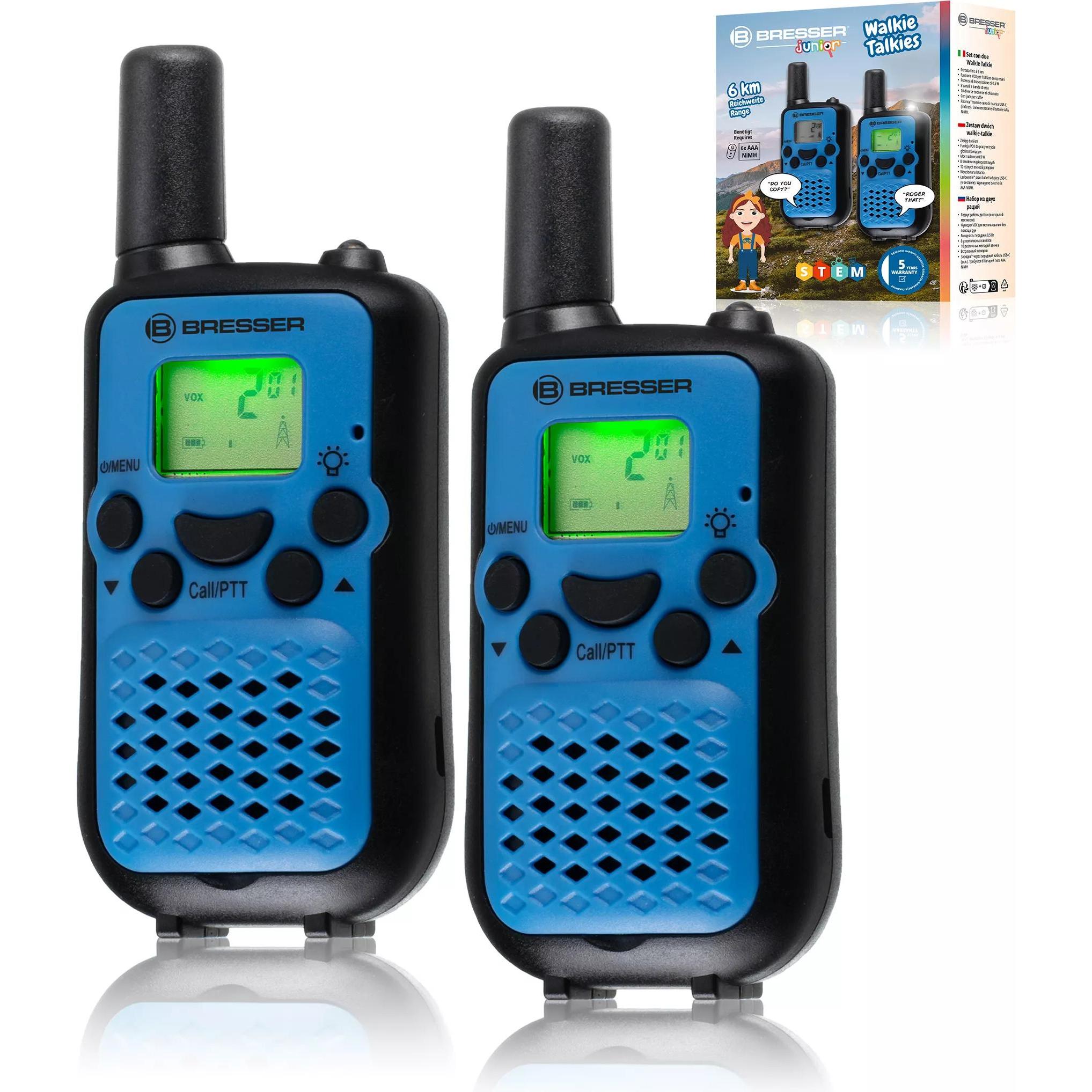 Bresser Walkie-talkie, blu (6 km), Walkie-talkie, Nero, Blu