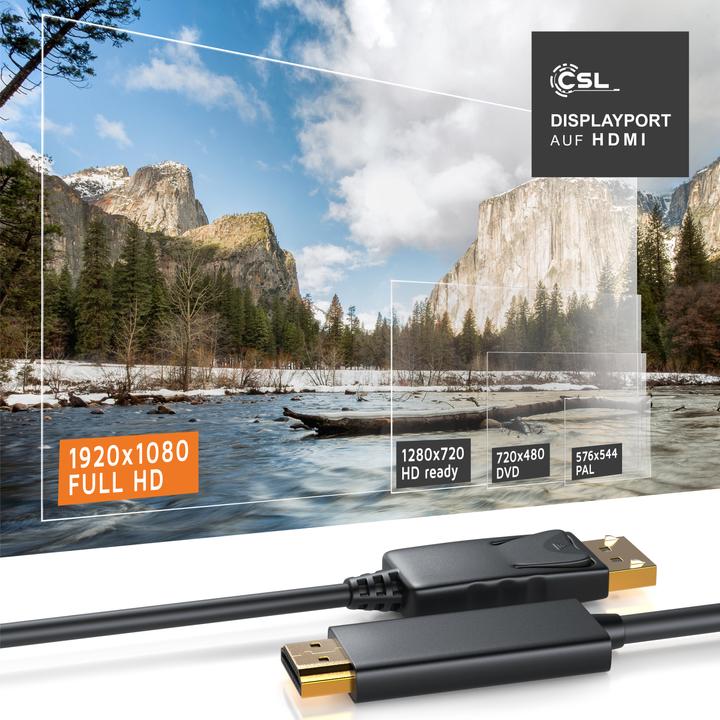 Actual product image CSL DisplayPort to HDMI cable - DP to HDMI - High Speed incl. audio transmission | 1080p Full HD (5 m, DisplayPort, HDMI)