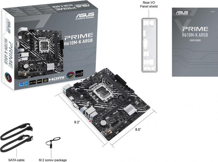 Immagine prodotto ASUS MB PRIME -K ARGB Intel,1700,DDR5,mATX (LGA 1700, Intel H610, mATX)
