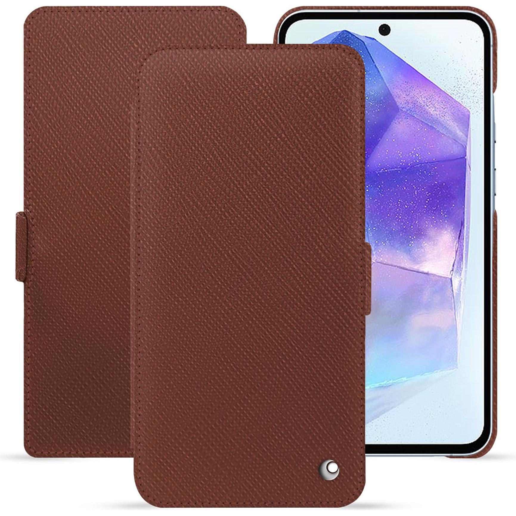 Noreve Lederschutzhülle horizontal (Samsung Galaxy A55), Smartphone Hülle, Braun