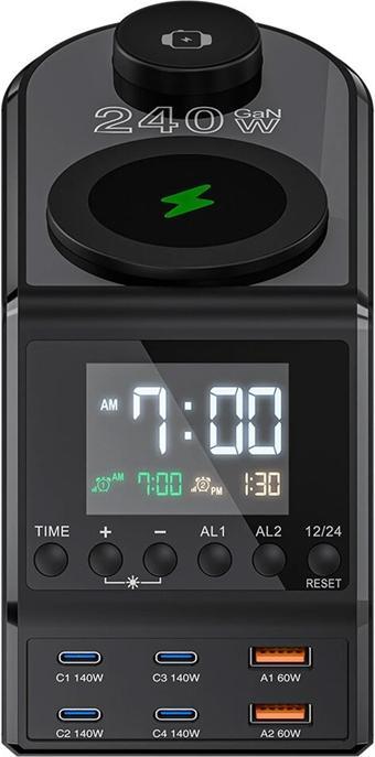 Produktbild BlitzWolf BW-FW10 alarm clock with charger 2xUSB-A, 4xUSB-C, 240W