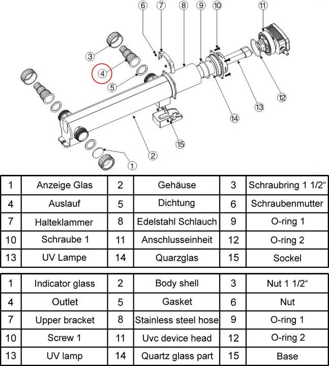 Actual product image SunSun Spare Part CUV-324 Stepped Hose Tail 24W Clarifier UVC Device