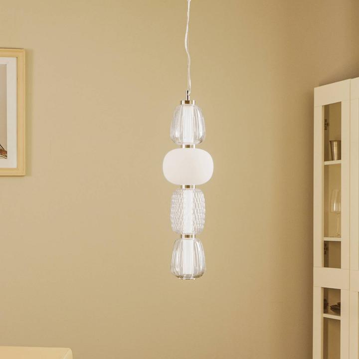 Actual product image Lucande LED-Hängeleuchte Fedra, Glas, grau/weiss, Ø 17 cm (4440 lm)