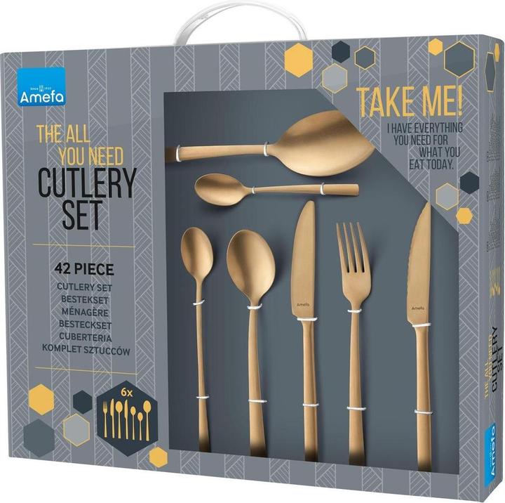 Produktbild Amefa Manille 9035 - 42-teiliges All-you-need-Set - Goldsatiniertes Finish (42 Stück, Besteck Set)