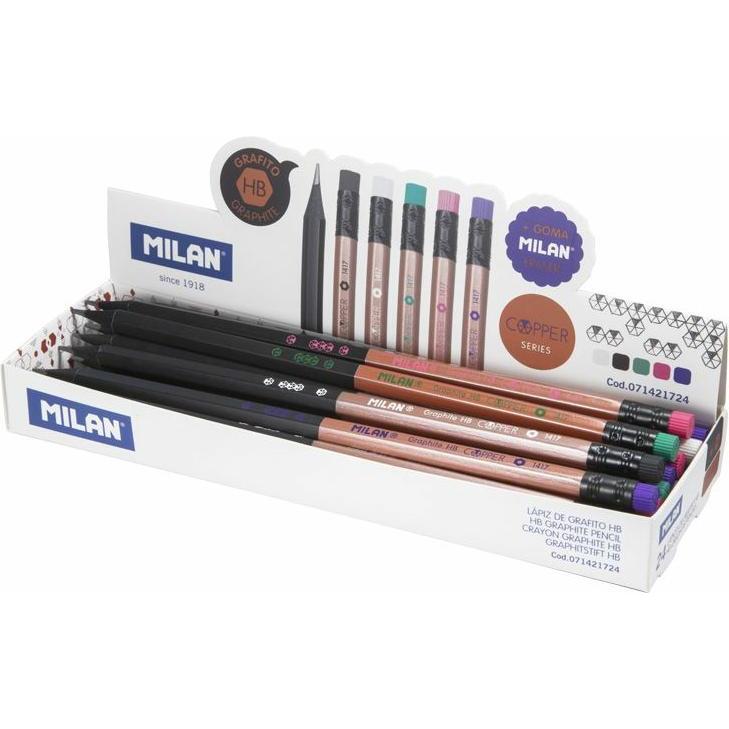 Milan, Bleistift, HB-Sechskantstift mit Radiergummi Cooper (24 Stück) (2.20 mm, HB, 24 x)
