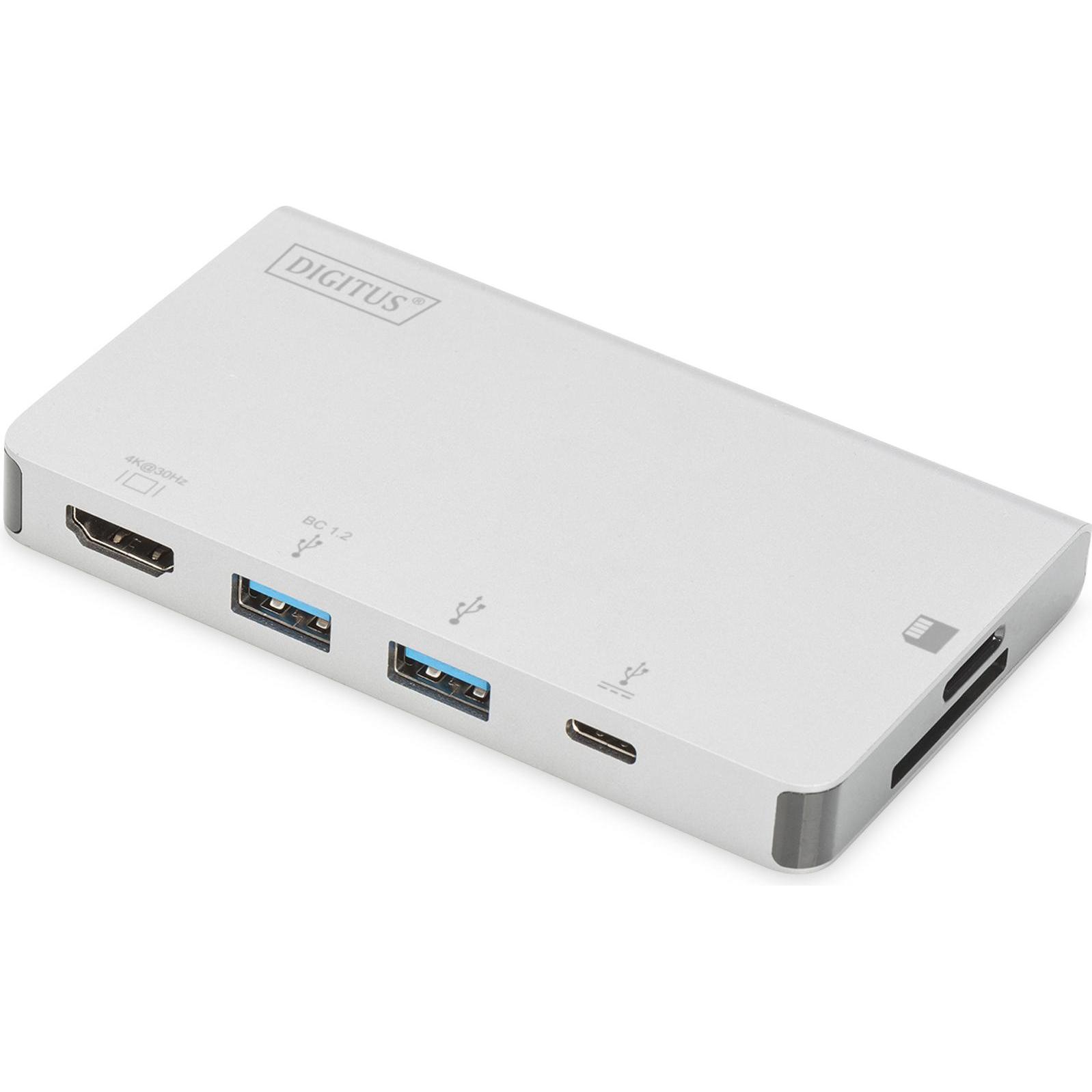 Digitus DA-70867 (USB-C, 6 Ports), Dockingstation + USB Hub, Silber