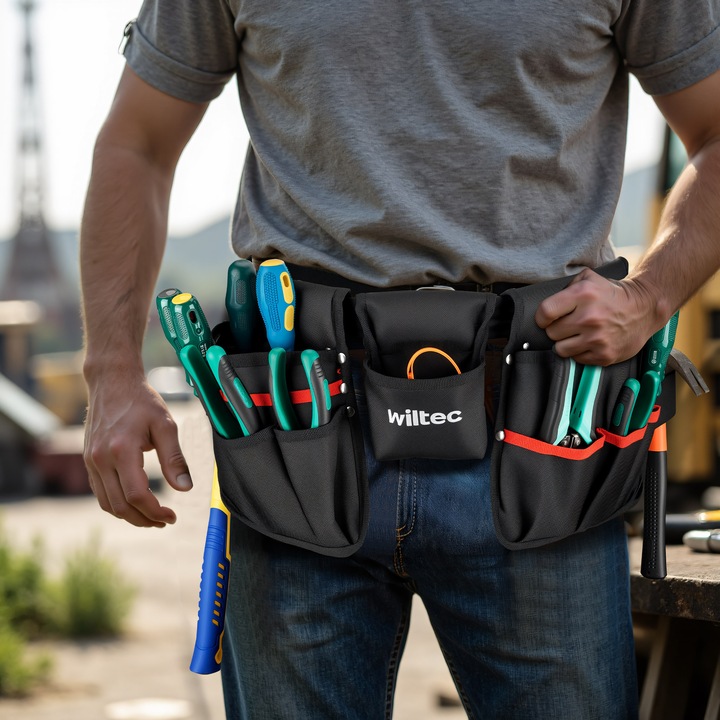 Actual product image Wiltec Tool belt 63.5x25.5cm Belt bag 23 compartments Tool bag