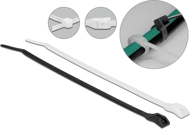 Delock Kabelbinder mit flachem Kopf L 370 x B 7,6 mm 100 Stück (Kunststoffkabelbinder, 370 mm, 100 Stk.)