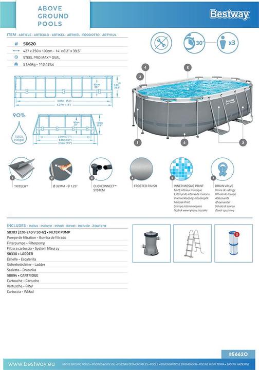 Immagine prodotto Bestway Set ovale in acciaio Power (424 x 250 x 100 cm)