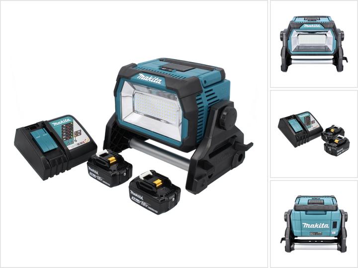 1x Makita DML 809 Akku LED Baustrahler, 2x Makita BL 1830 B 18 V 3,0 Ah Akku, 1x Makita DC 18 RC Akku Schnell Ladegerät 7,2 V - 18 V