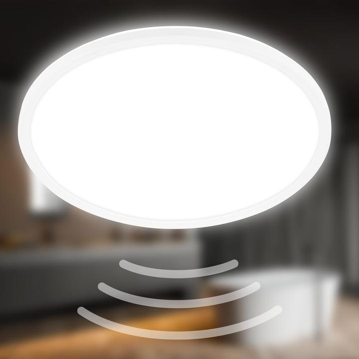 Image du produit Briloner Panneau LED ultra plat avec effet de rétroéclairage + Microwave, IP44, blanc (3000 lm)