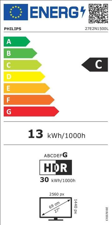 Energie-Label Philips 27E2N1500L/00 68,58cm 27Zoll 2560x1440 HDMI DP (2560 x 1440 Pixel, 27")