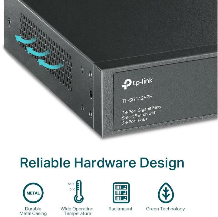 Produktbild TP-Link Switch 28x GE TL-SG1428PE davon 24xPOE+ (26 Ports)