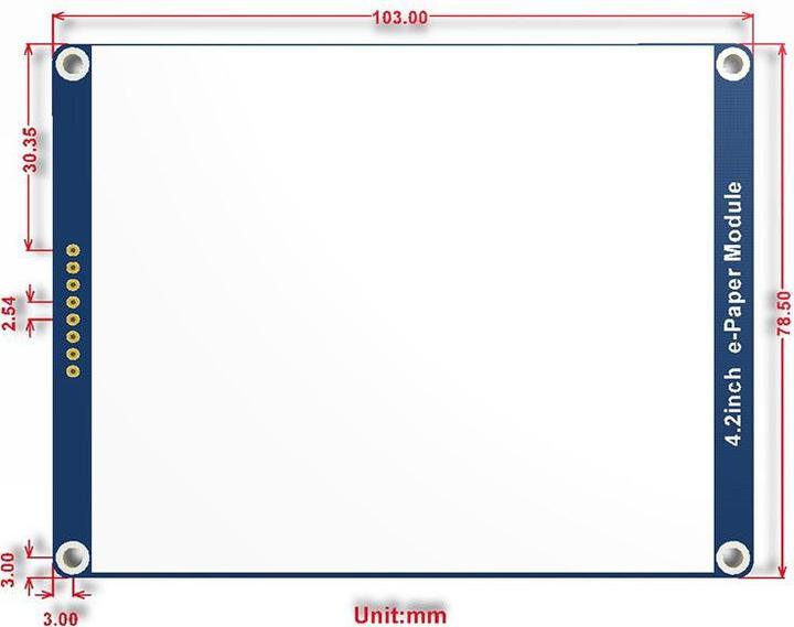 Actual product image WaveShare 4.2 400×300 ePaper Display Modul mit SPI Interface, dreifarbig (rot, schwarz, weiss)