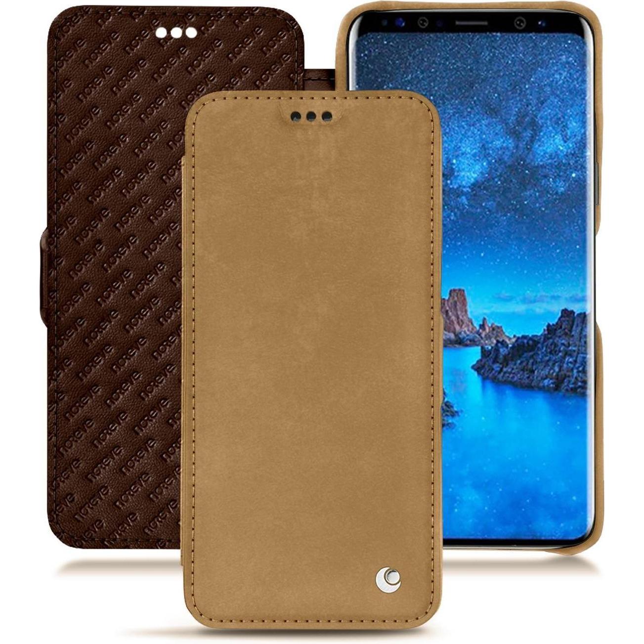 Noreve Lederschutzhülle horizontal (Samsung Galaxy S9), Smartphone Hülle, Braun