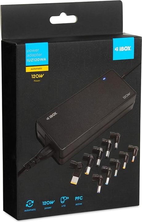 Produktbild iBox Uniwersalny Zasilacz Do Laptopa I-Box Iuz120wa Auto 10 Wtyczek (120 W)