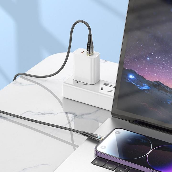 Actual product image Hoco Cable Cable USB A to Lightning 2,4A 1,2 m U121 black transparent (1.20 m, USB 3.2 Gen 1)