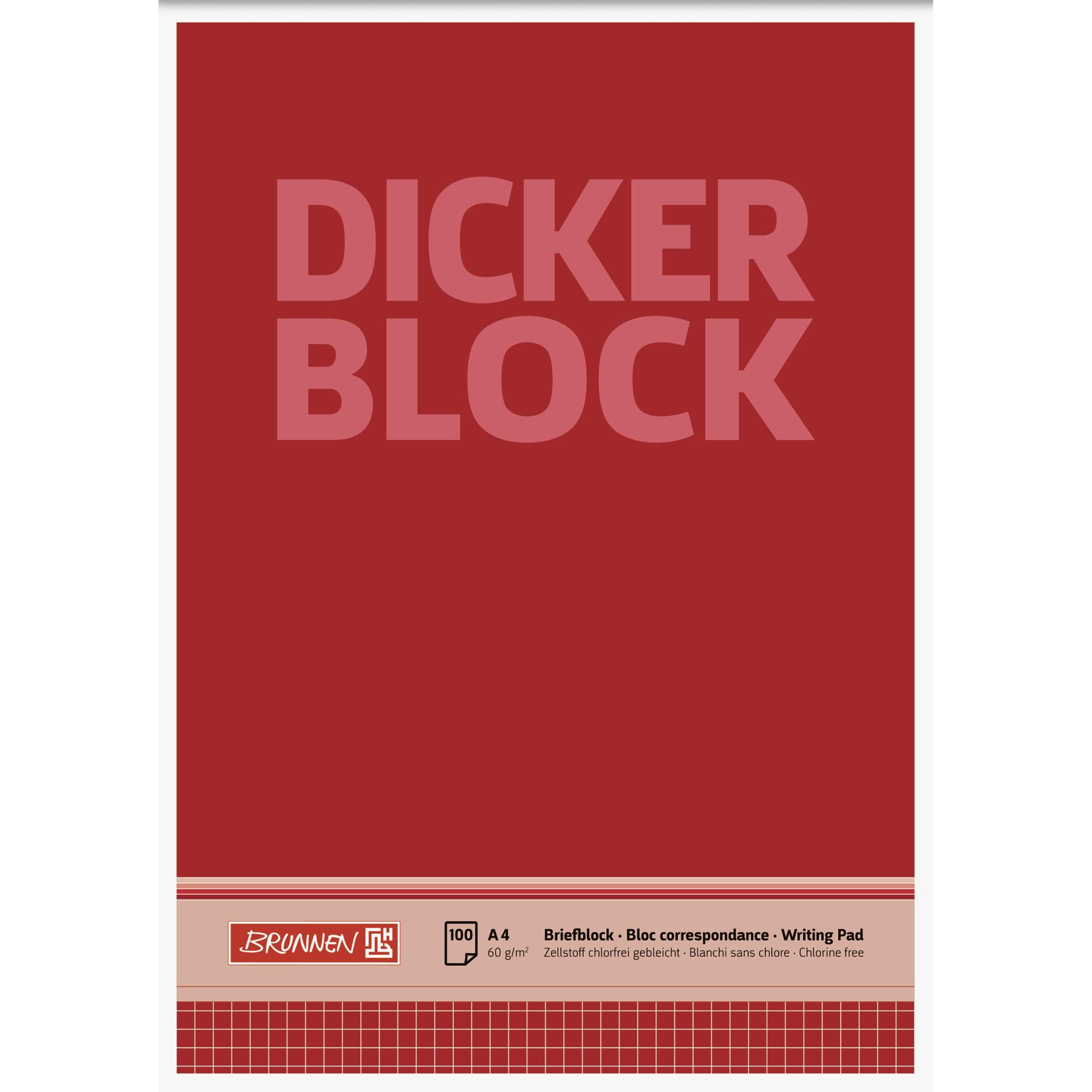 Brunnen, Heft + Block, Briefblock DIN A4 kariert 60g/m² rot weiss Dicker Block 100 Bl. (A4, Kariert)