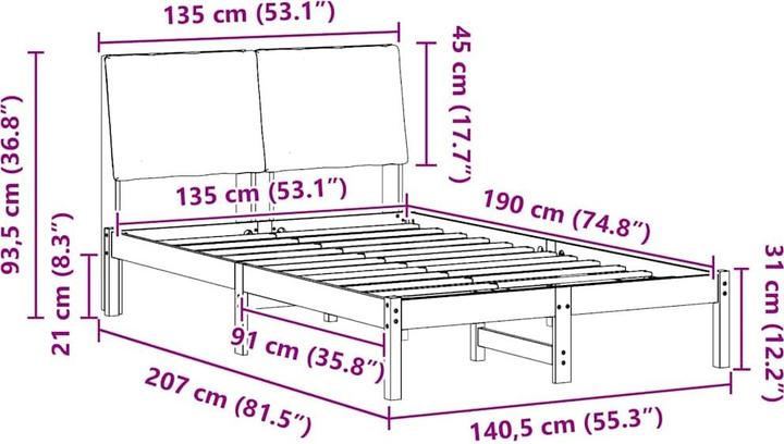 Actual product image vidaXL Bettgestell (135 x 190 cm)