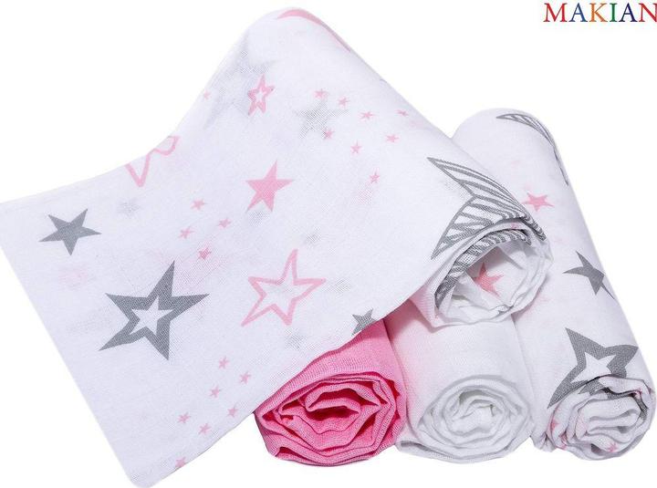 Actual product image Makian Gauze cloth set of 4 80 x 80 cm Pink and white stars (80 cm, 80 cm)