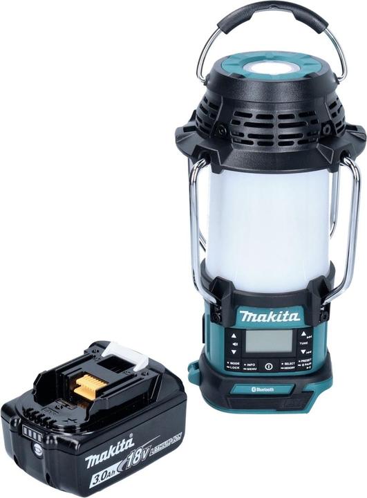 Productafbeelding Makita DMR056F1 Draadloze Radio FM/DAB+ IP65 360° 18V met Lantaarn + 1x Batterij 3.0Ah - zonder (AM, DAB+, FM, Bluetooth)