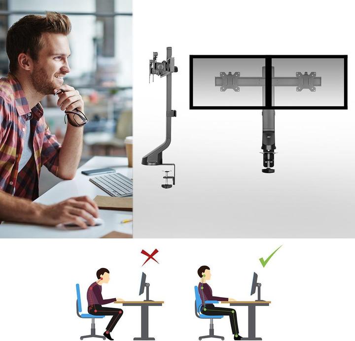 Actual product image Monitor Desk Mount with Crossbar, 2 screens up to 27ö, with thumb screw (Table, 27")