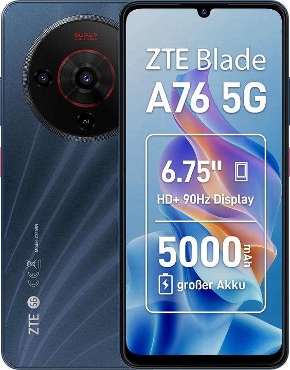 Image du produit ZTE Blade A76 (128 Go, Noir poussière d'étoiles, 6.75", Double SIM, 5G)