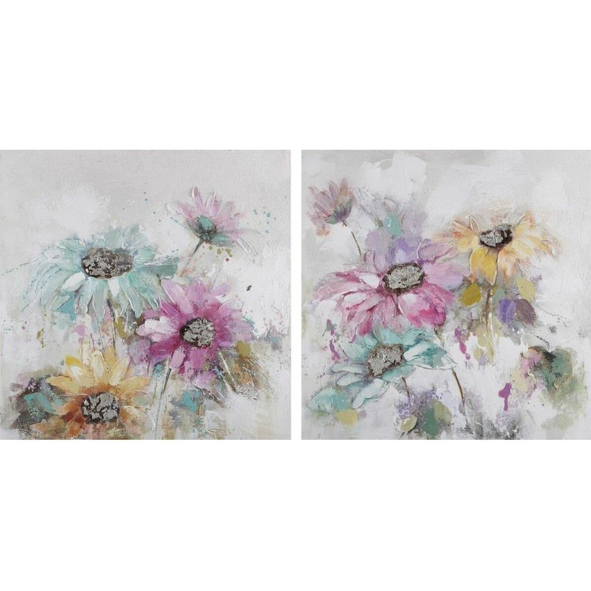 DKD Home Decor, Quadri, Painting 100 x 3,5 x 100 cm Flowers Shabby Chic (2 Units) (3.50 x 100 cm)
