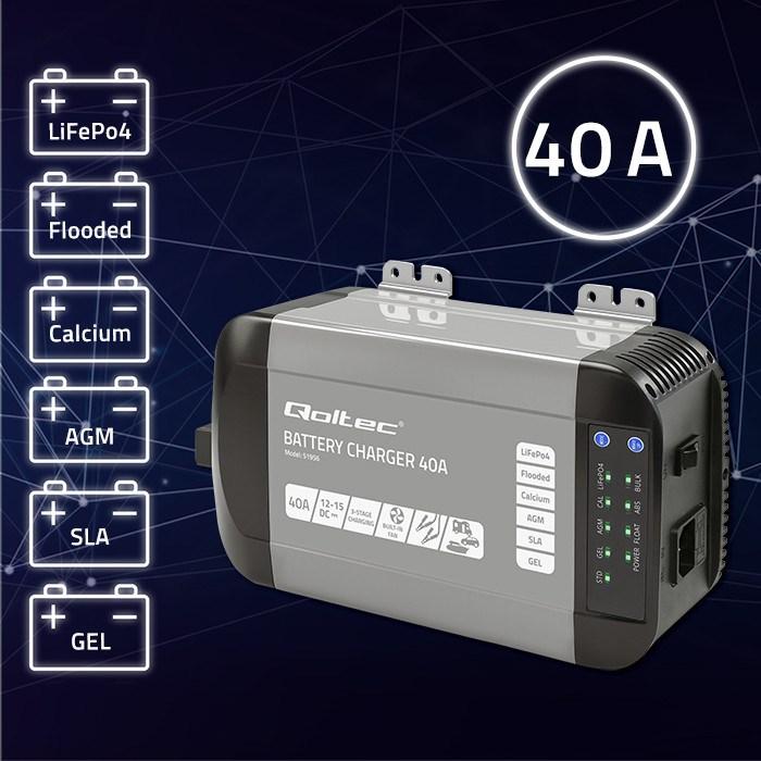 Immagine prodotto Qoltec ładowarka Do Akumulatorów Lifepo4 Agm Gel Sla | 40a | 12v (12V, 40 A)