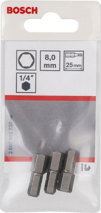 Produktbild Bosch Professional Zubehör Schrauberbit Extra-Hart HEX 8, 25 mm, 3er-Pack (Innensechskant)